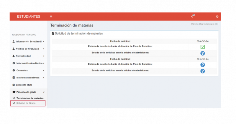 Terminaci&oacute;n de Materias